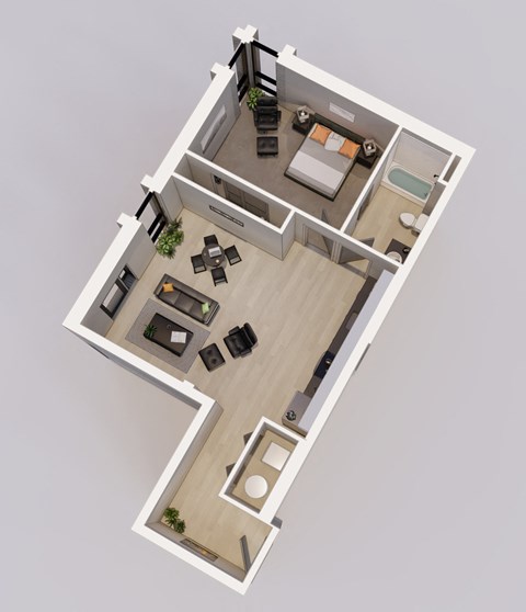 Floor plan for 1 bed, 1 bath, 824 sqft